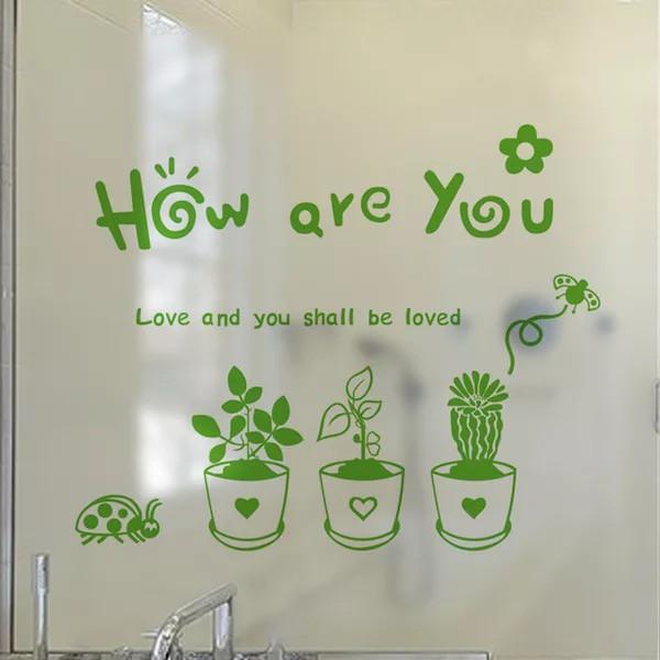 Decal trang trí kính cao cấp mẫu 3 chậu hoa HOW ARE YOU