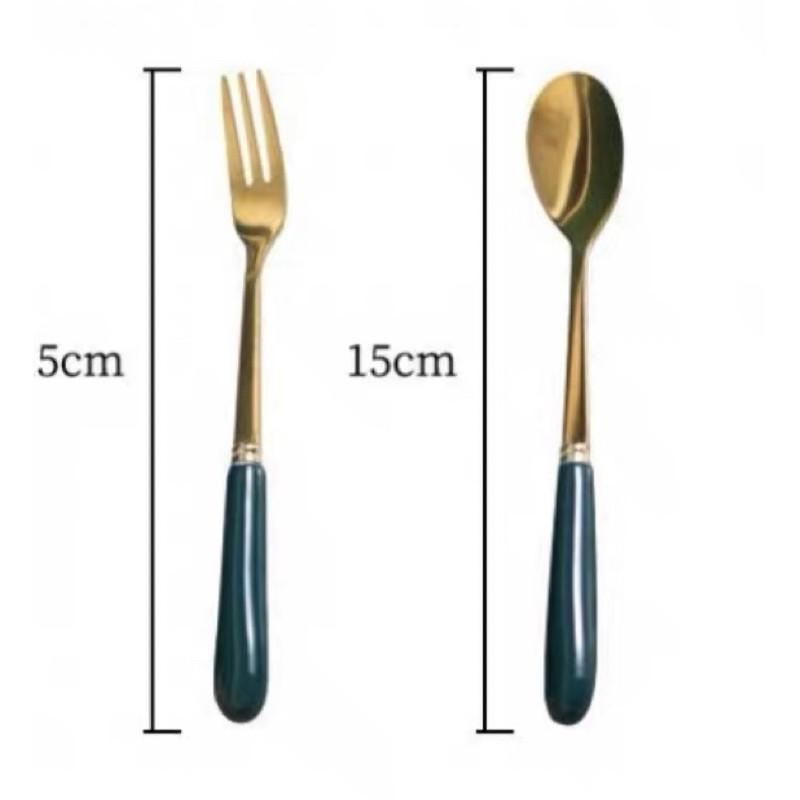 Thìa cà phê vàng cán sứ xanh cổ vịt mẫu mới cao cấp