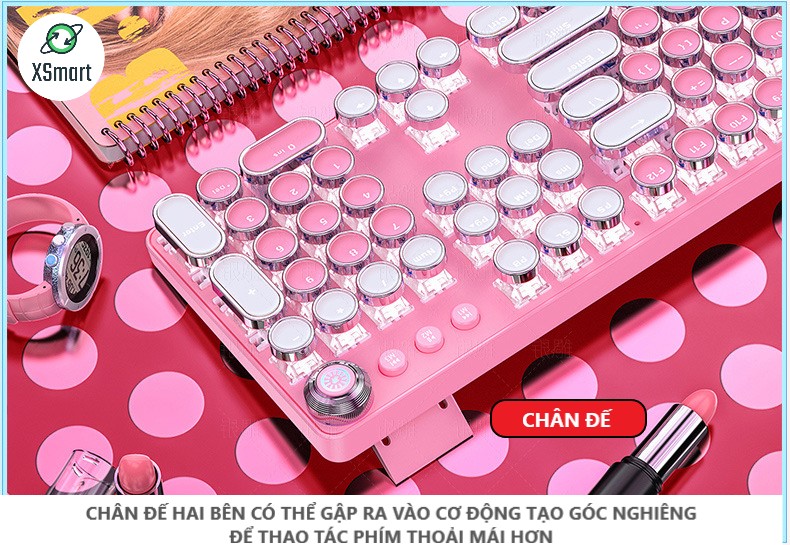 Bộ bàn phím CƠ viền CROM và Chuột XSmart màu Hồng led nhiều chế độ siêu đẹp T900 crom+V8 PINK tương thích máy tính laptop pc - Hàng Chính Hãng