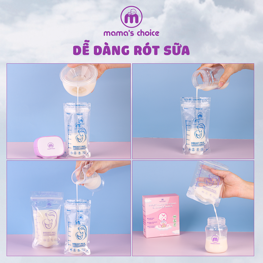 Túi Trữ Sữa Mama's Choice, Túi Đựng Sữa Mẹ Loại 250ml và 120ml, Kiểm Định An Toàn Bởi Bureau Veritas, Hộp 30 Túi