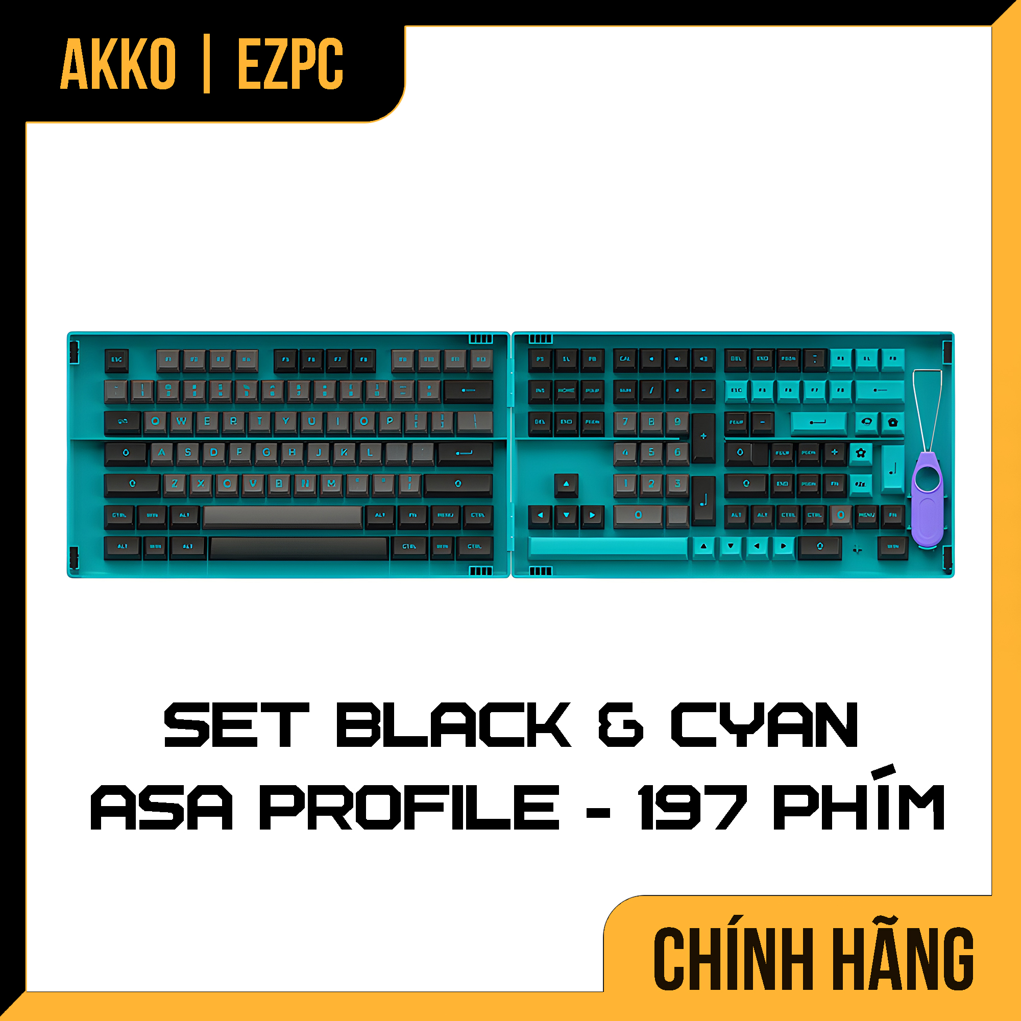 Keycap Cho Bàn Phím Cơ AKKO Hàng Chính Hãng Black &amp; Cyan ASA Profile | EZPC