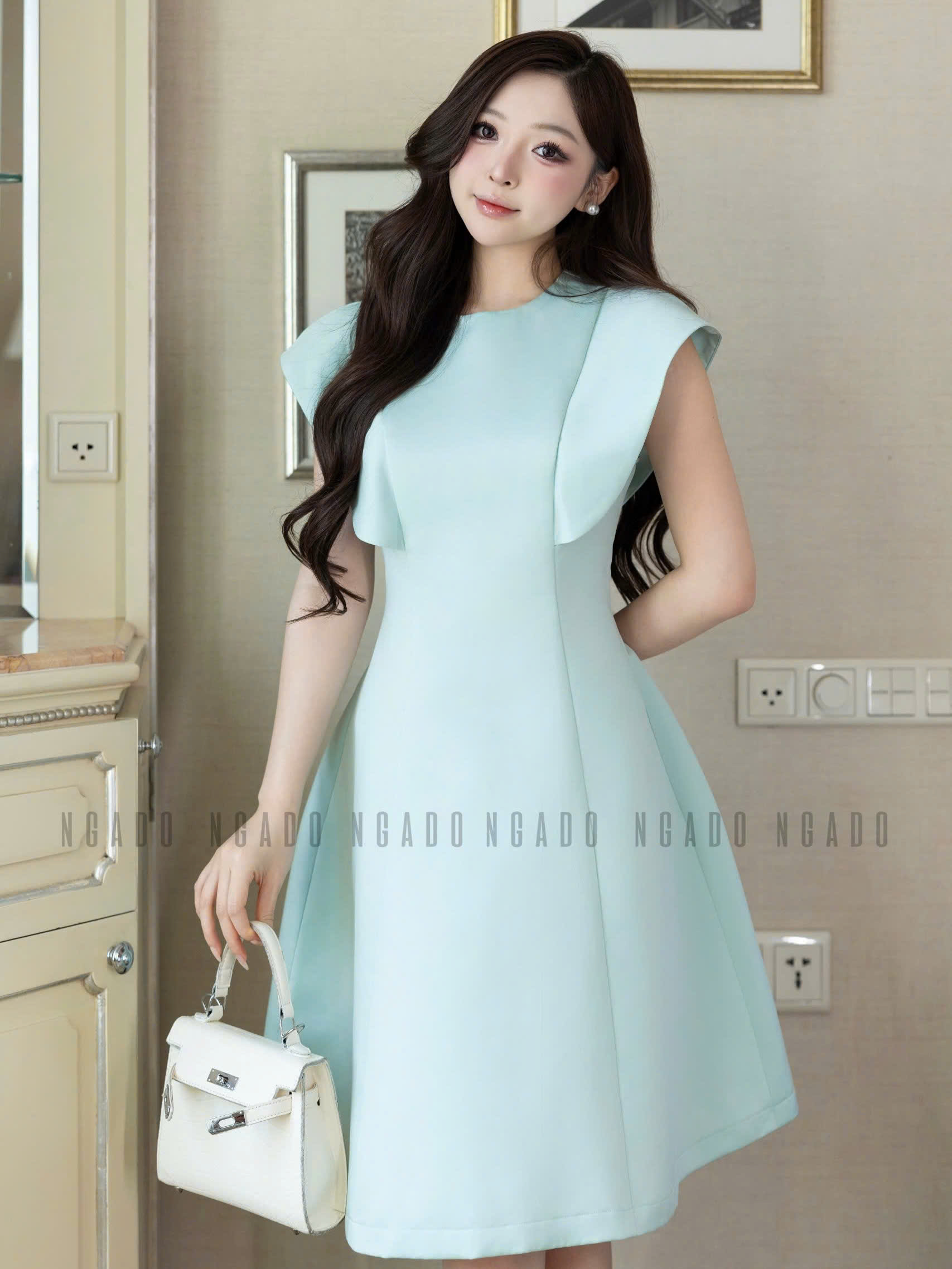 Đầm xanh mint cánh tiên NGADO , đầm dự tiệc , đầm xuống phố