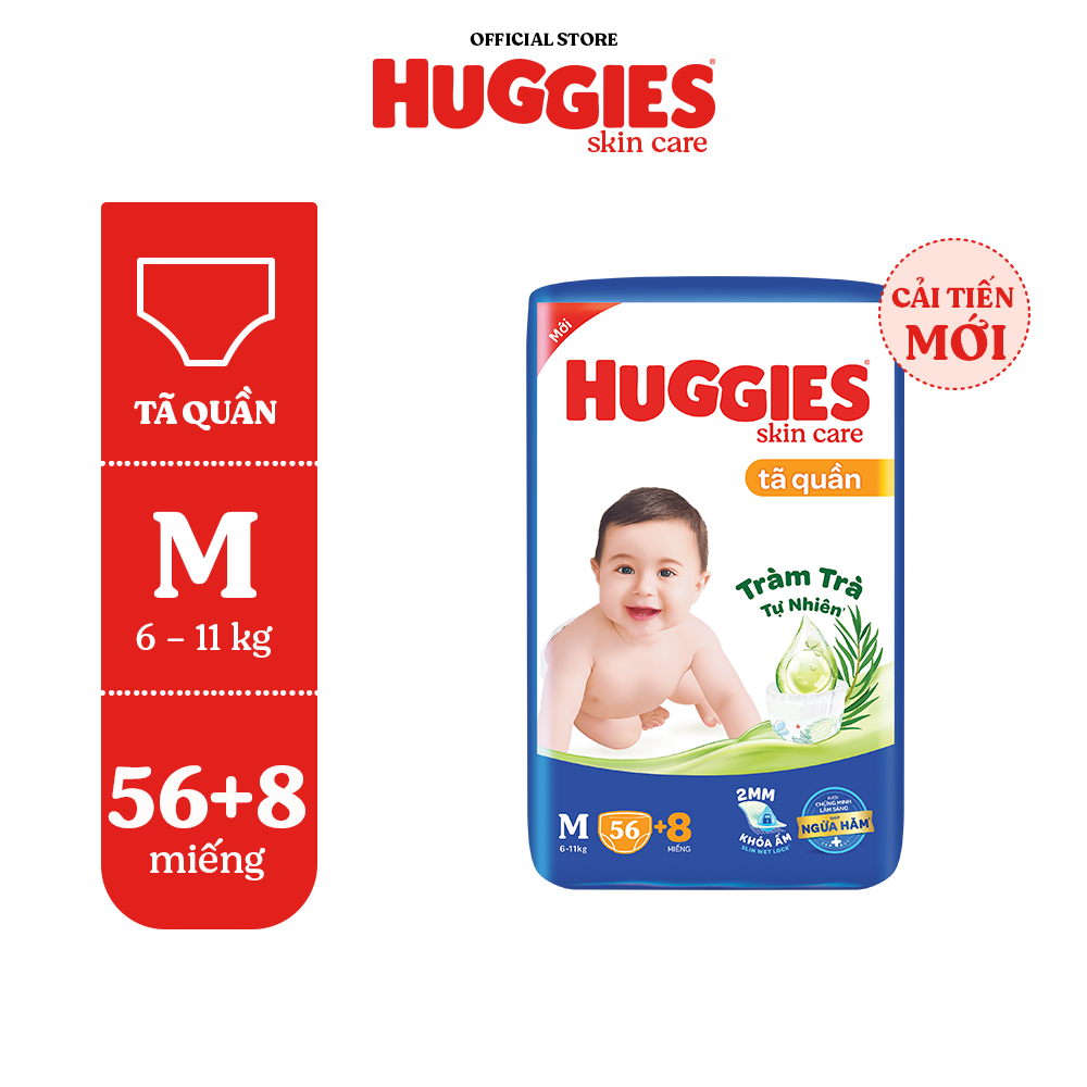 Tã/bỉm quần HUGGIES SKINCARE gói M76+8/L68/XL60/XXL54