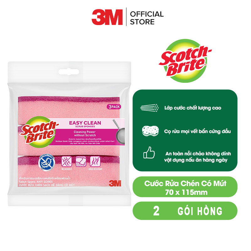 Cước rửa chén siêu sạch có mút Scotch Brite 3M 115x70mm hình sóng đa năng, bền hơn sạch hơn