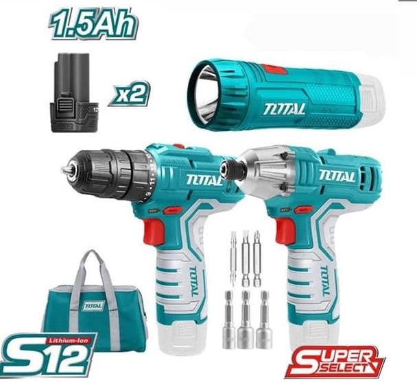 BỘ COMBO MÁY SIẾT VÍT PIN, KHOAN PIN VÀ ĐÈN PIN 12V TOTAL TKLI1203 - HÀNG CHÍNH HÃNG