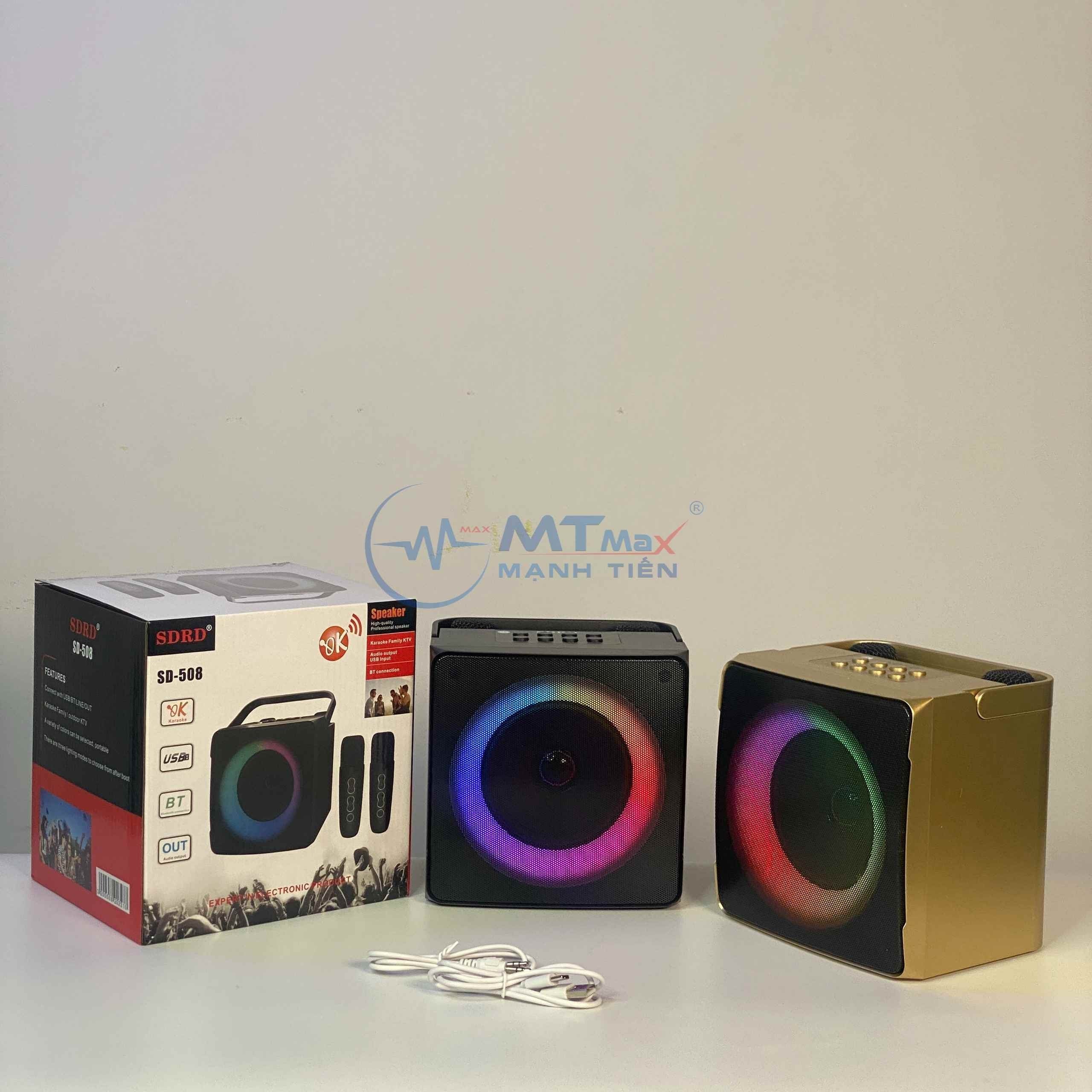 Loa Bluetooth SD 508 Kèm 2 Micro - Thiết Kế Mới Lạ, Đèn Led Mặt Trước, Thiết kế Nhỏ Gọn, Làm Bằng Nhựa Cao Cấp