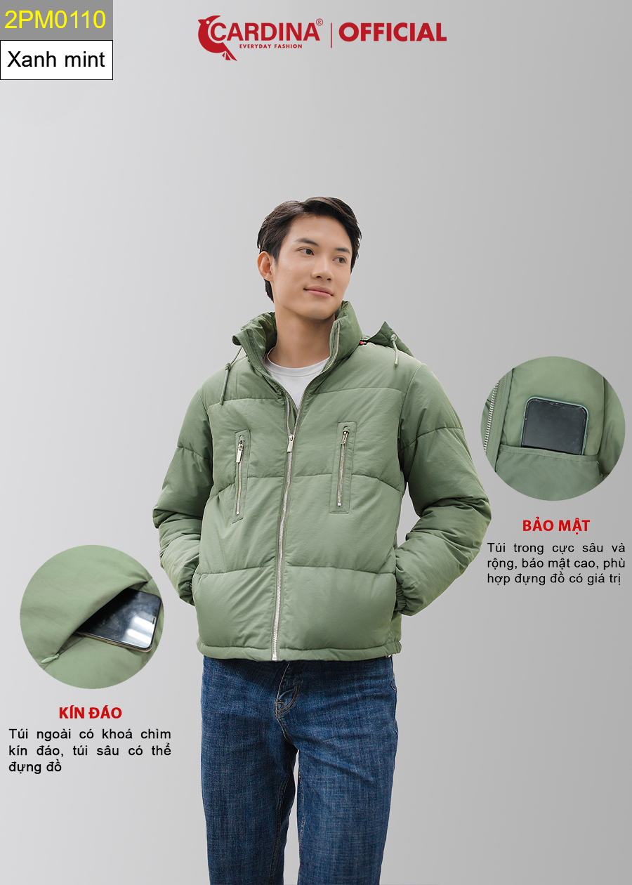 Áo Khoác Nam CARDINA Phao Béo Dáng Ngắn Chần Bông Nhật Cao Cấp Siêu Nhẹ Siêu Ấm 2PM01