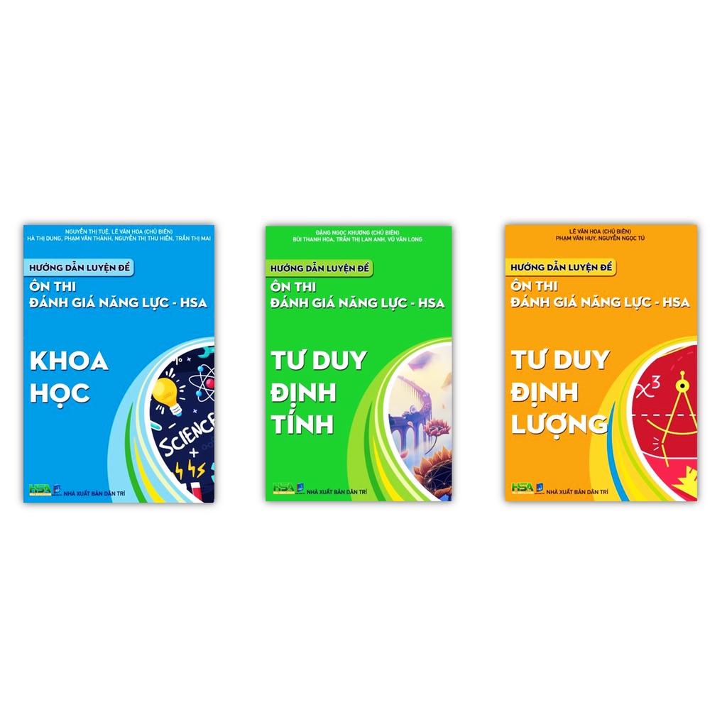 Sách - Combo 3 cuốn Hướng dẫn luyện đề ôn thi Đánh giá năng lực - HSA ( Khoa Học + Tư duy định lượng + Định Tính )