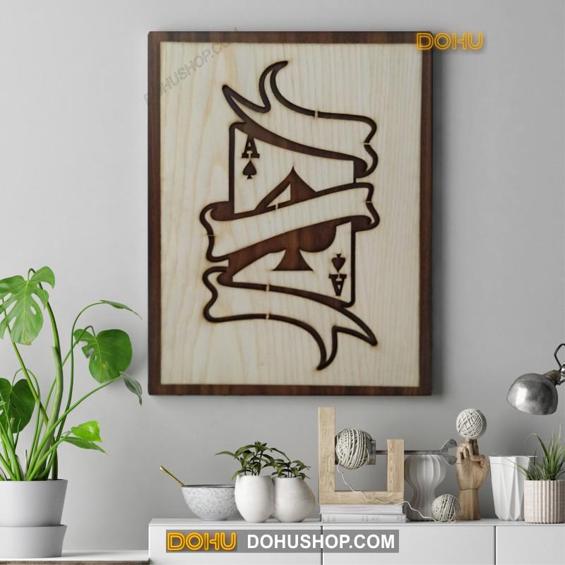 Tranh Treo Tường Bằng Gỗ Handmade DOHU008: Lá Bài Át Cơ - Thiết Kế Đơn Giản, Độc Đáo, Sang Trọng