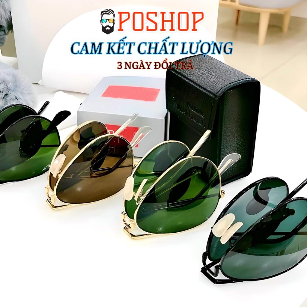 Kính mát nam nữ POSHOP gọng kim loại gấp xếp gập gọn kiểu phi công cổ điển tròng thuỷ tinh cường lực chống uv400 R3479