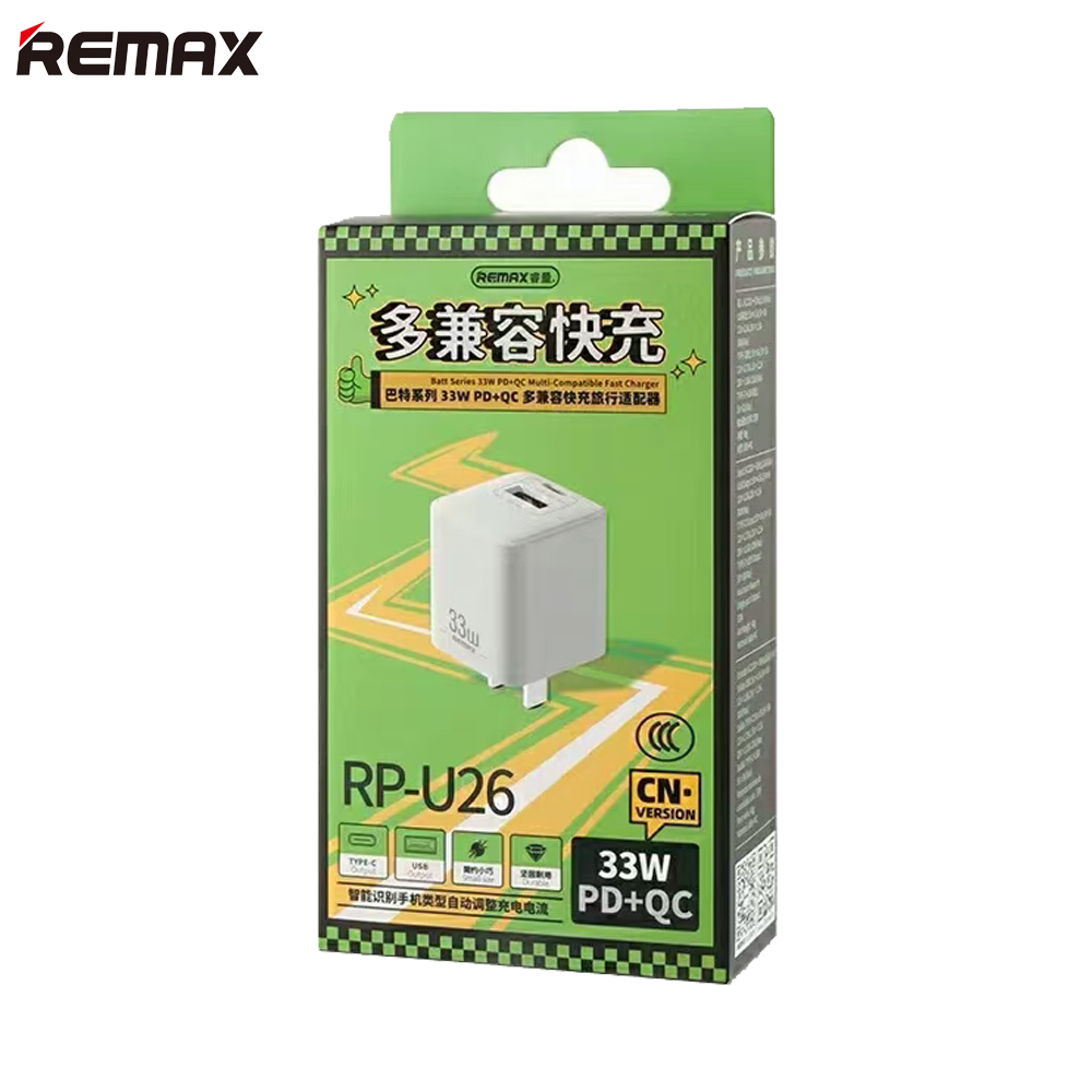 Củ Sạc nhanh 33W PPS/ PD 30W / QC 3.0 2 Cổng Type-C USB-A nhỏ gọn Remax RP-U26 - Hàng Chính Hãng