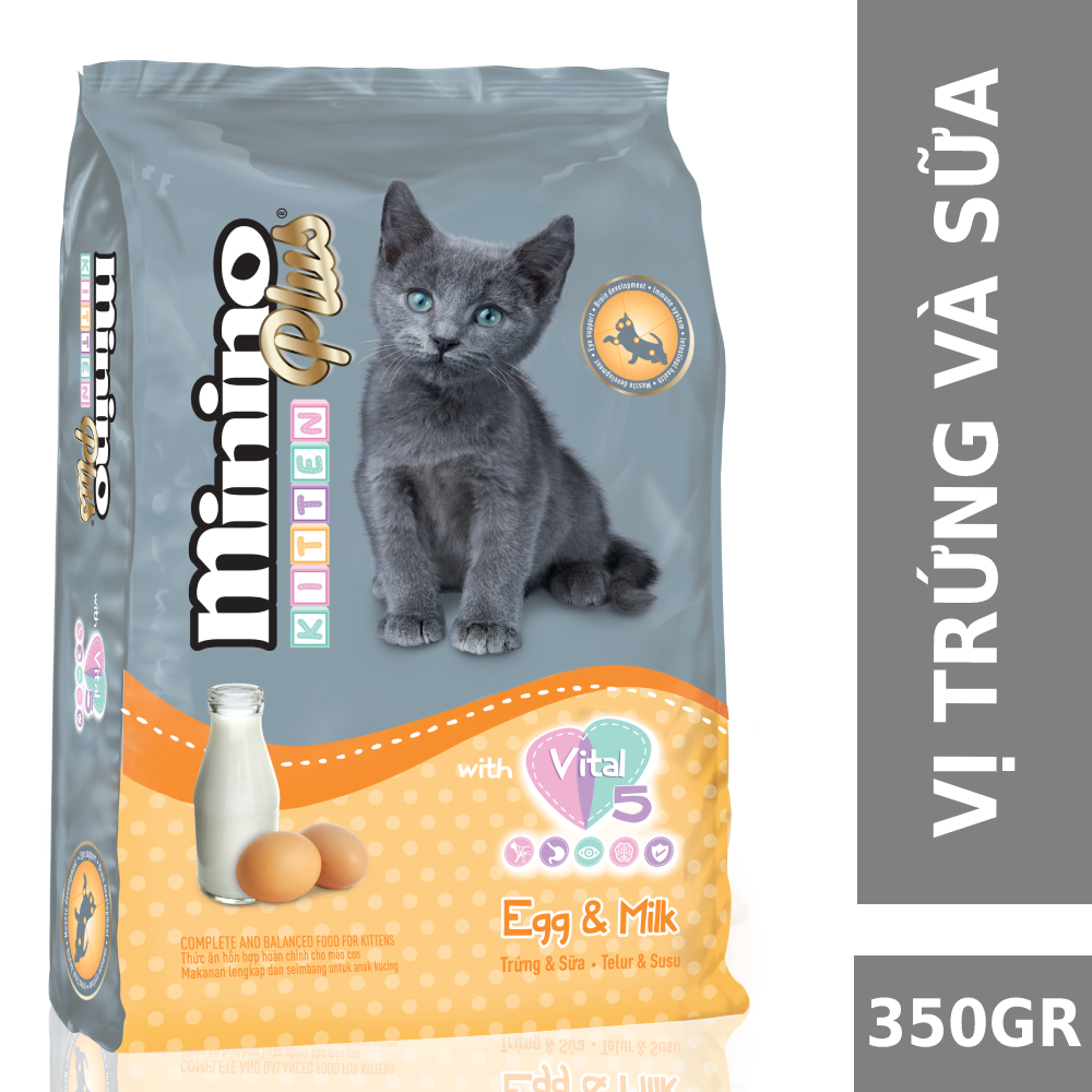 Hạt Thức Ăn Cho Mèo Con Minino Plus Kitten Vị Trứng Và Sữa Gói 350g