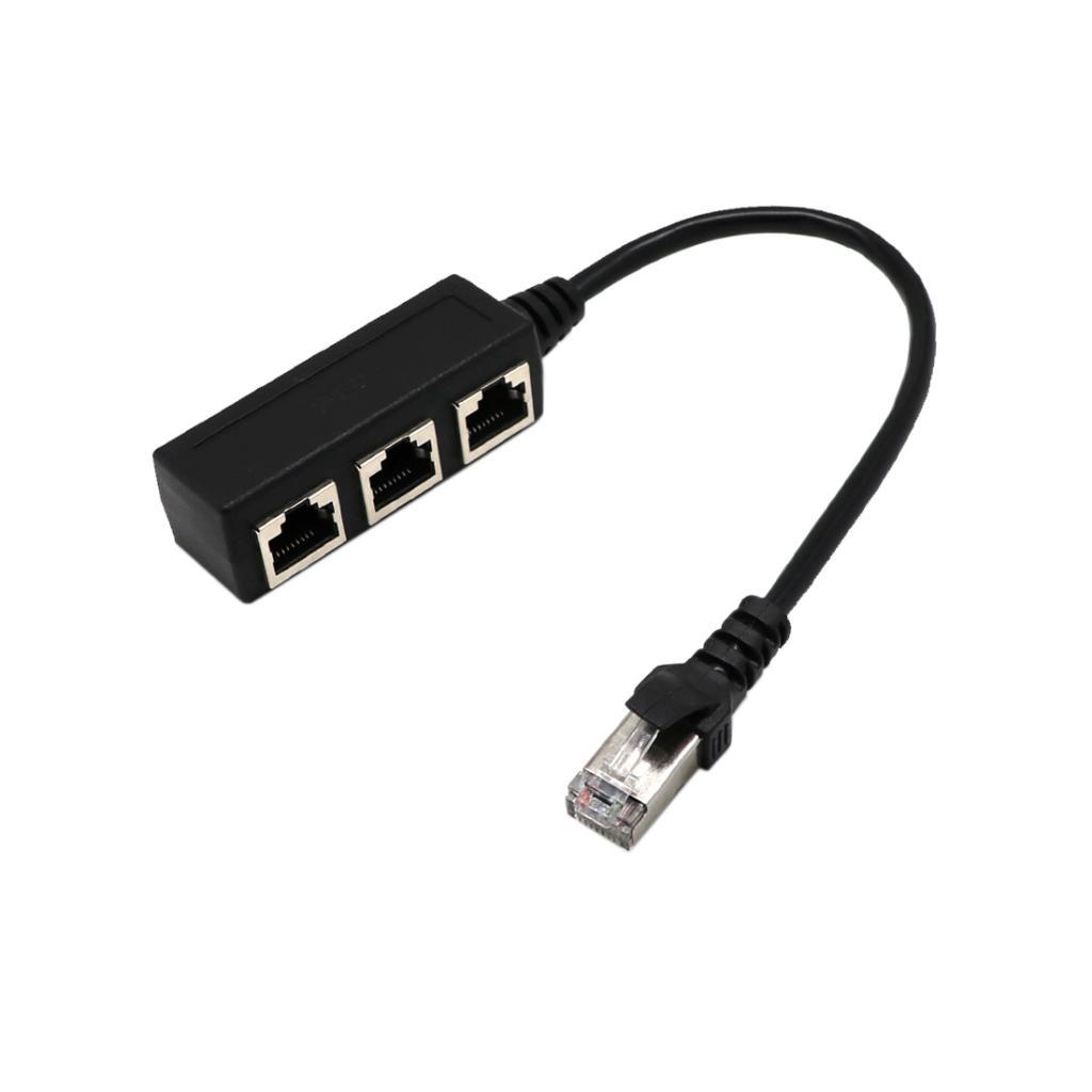 RJ45 Male to 3 Female Network Extender Cable Splitter + Cat 6 Cable Black