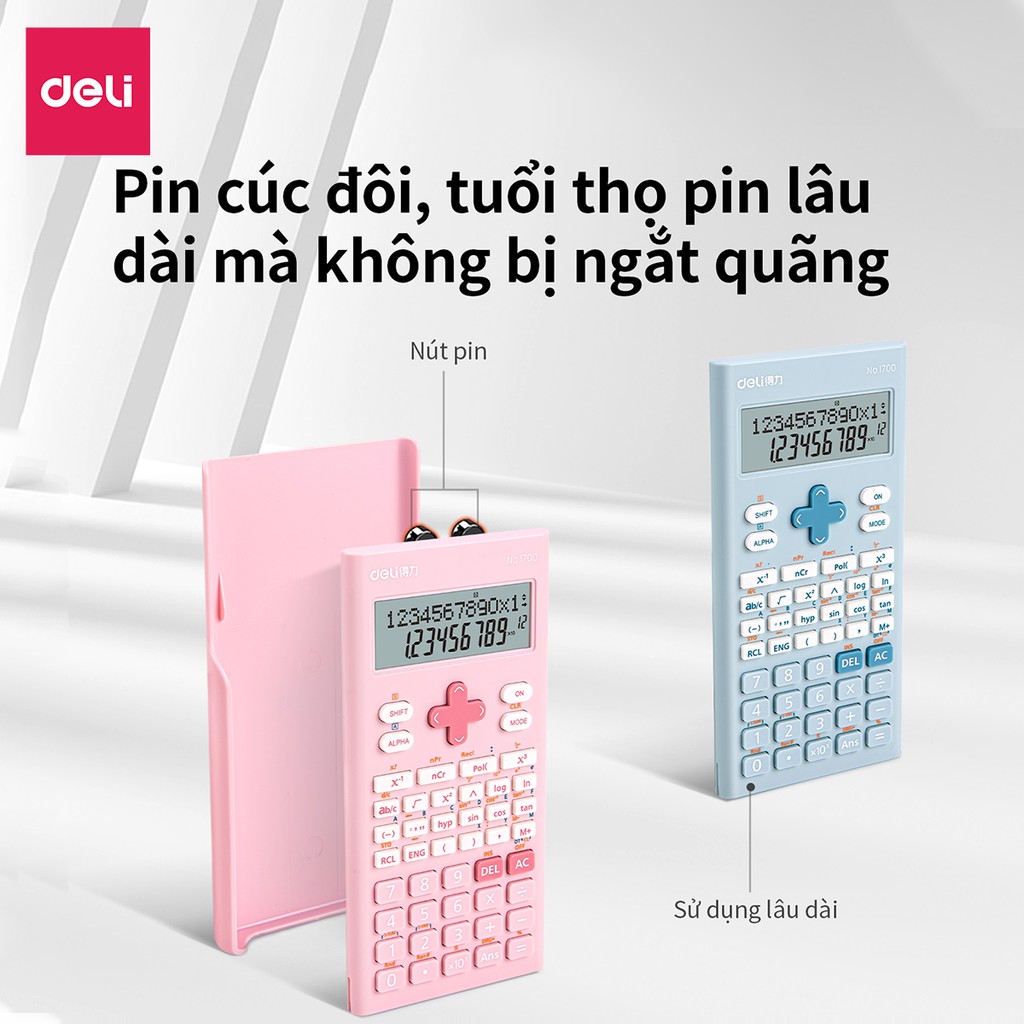 Máy tính kỹ thuật học sinh Deli -Xanh/ Hồng/ Trắng - 1700