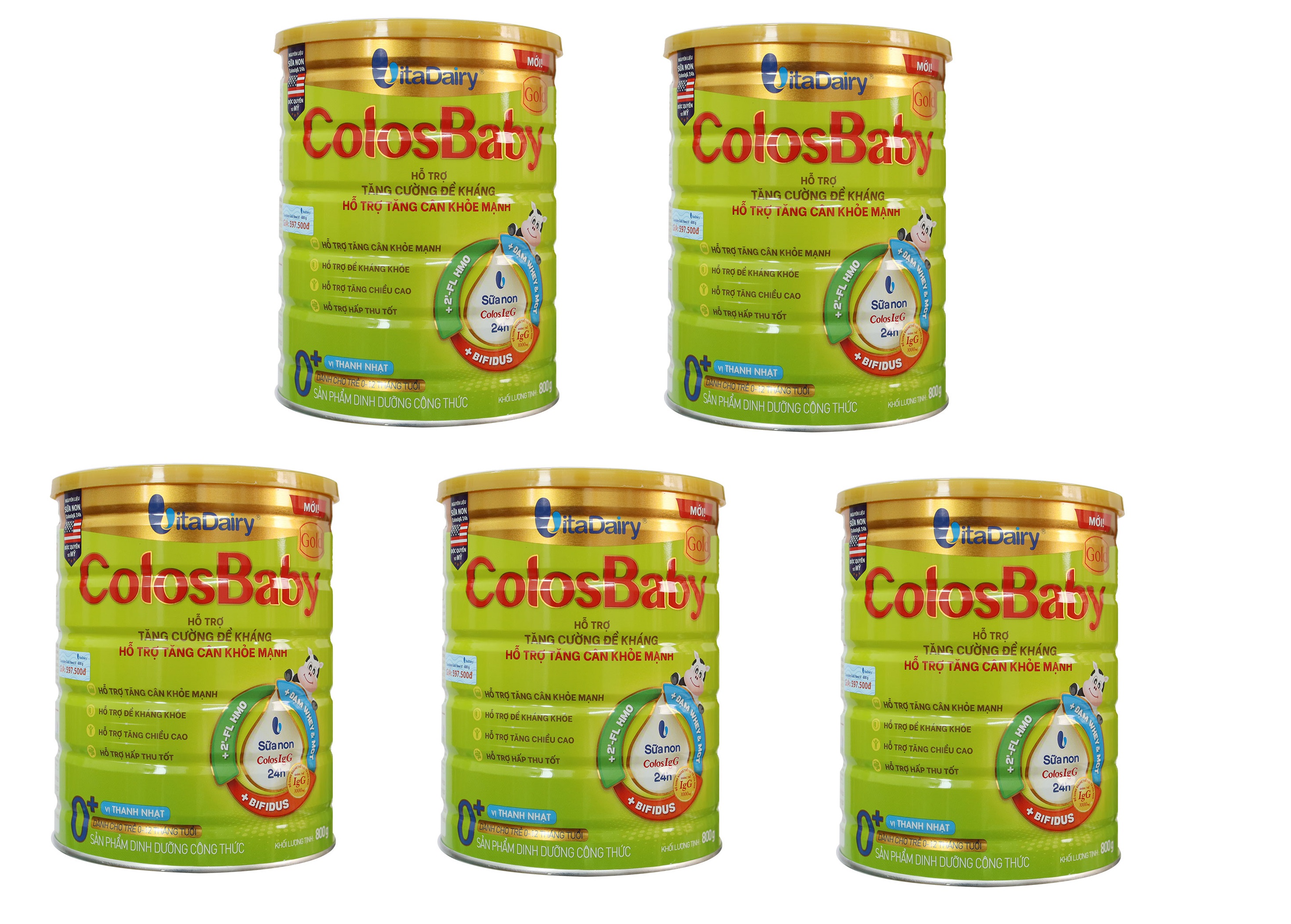 Combo 5 lon Sữa công thức ColosBaby Gold 0+ vị THANH NHẠT lon 800G (0-12 tháng)