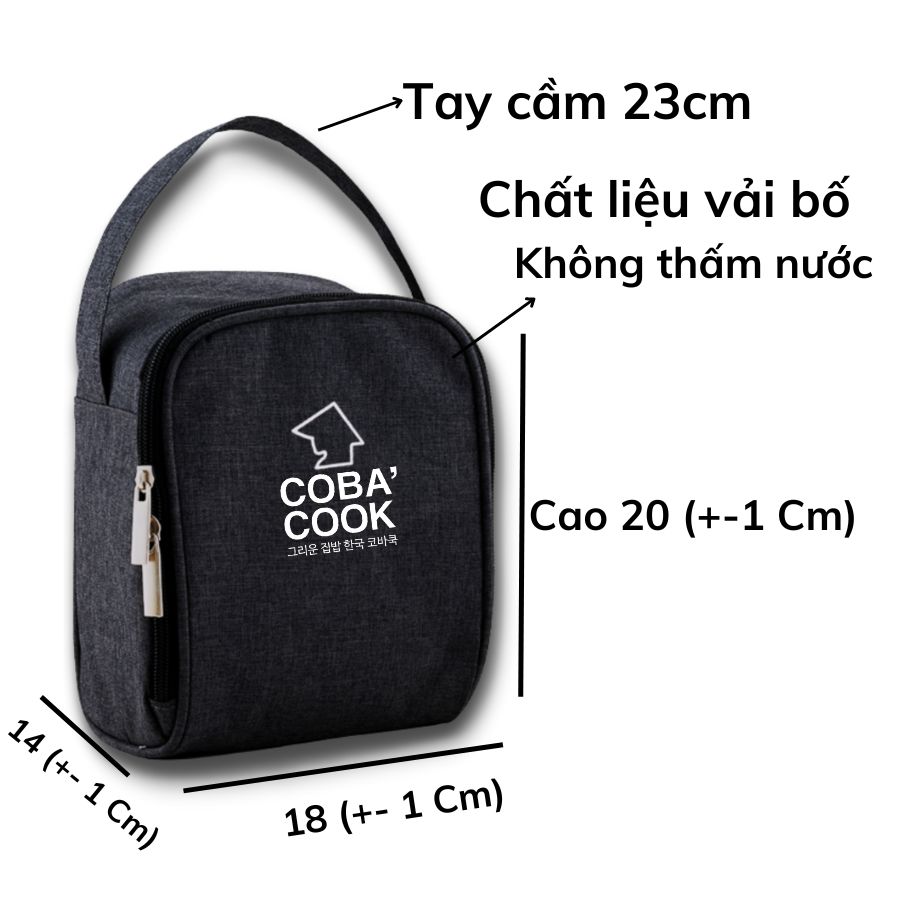 Bộ Hộp Cơm Thủy Tinh Chịu Nhiệt COBACOOK 1 hộp 400ml 2 hộp 370ml và túi giữ nhiệt - CCR4L33BS