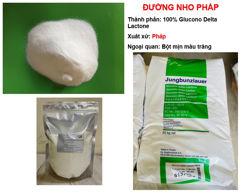 25kg đường nho Pháp tạo đông tào phớ đậu hũ ngon béo Glucono Delta Lactone