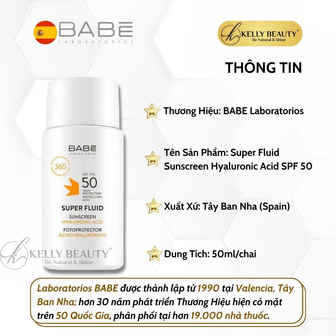 Kem Chống Nắng Dưỡng Ẩm BABE Super Fluid Sunscreen SPF 50 | Kelly Beauty