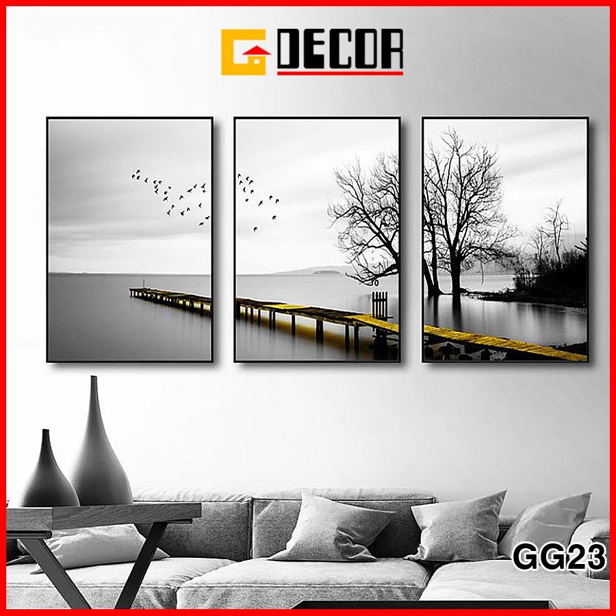 Tranh treo tường canvas khung gỗ 3 bức phong cách hiện đại Bắc Âu tranh phong cảnh trang trí phòng khách phòng ngủ 23