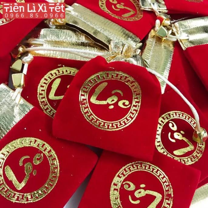 Túi gấm đỏ in chữ PHÚC / LỘC may mắn chiêu tài rước lộc, rất hợp phong thủy để lưu trữ đồ phong thủy