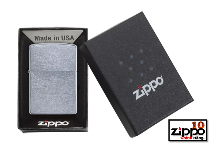 Bật lửa Zippo 207 Classic Street Chrome (vỏ đồng thau mạ crom xước bụi) - Chính Hãng 100%