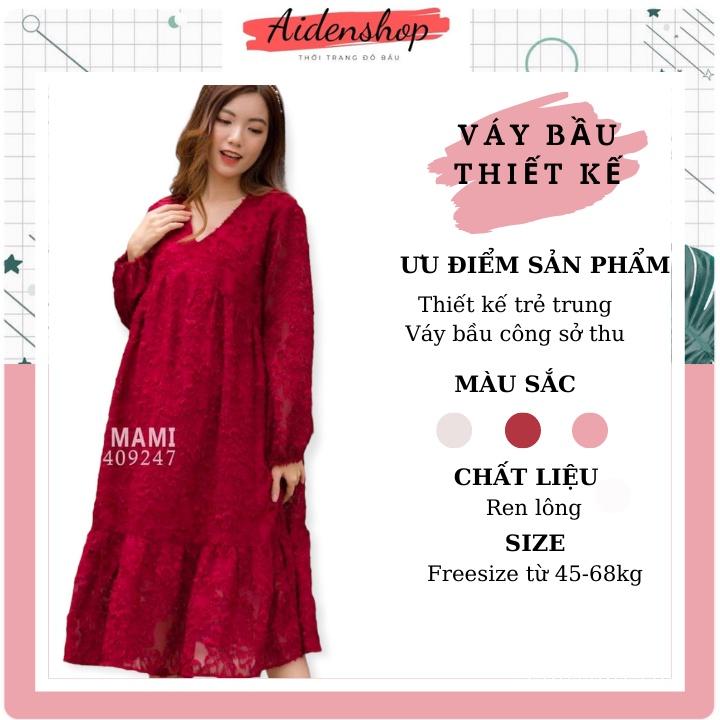 Váy bầu thiết kế thu đông Aidenshop Đầm bầu công sở dài tay