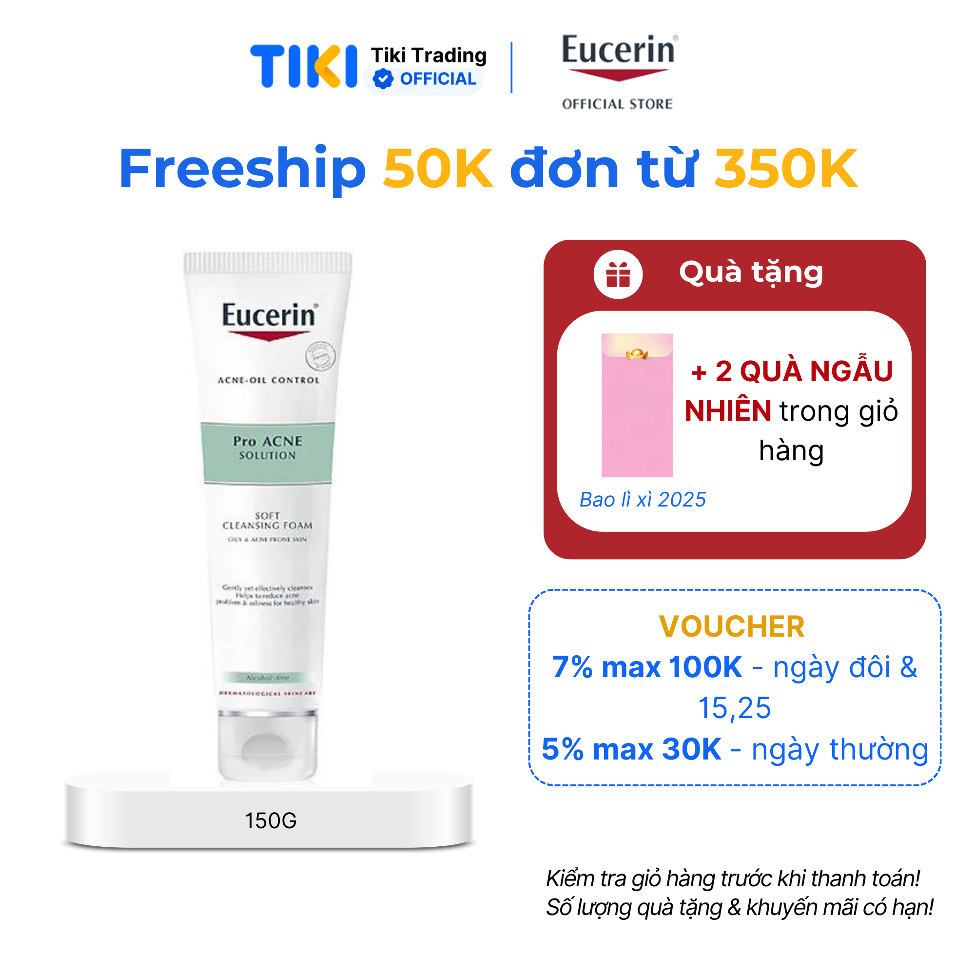 Gel Rửa Mặt Eucerin Pro Acne Solution 3X Treatment Gel To Foam Cleanser 150ml