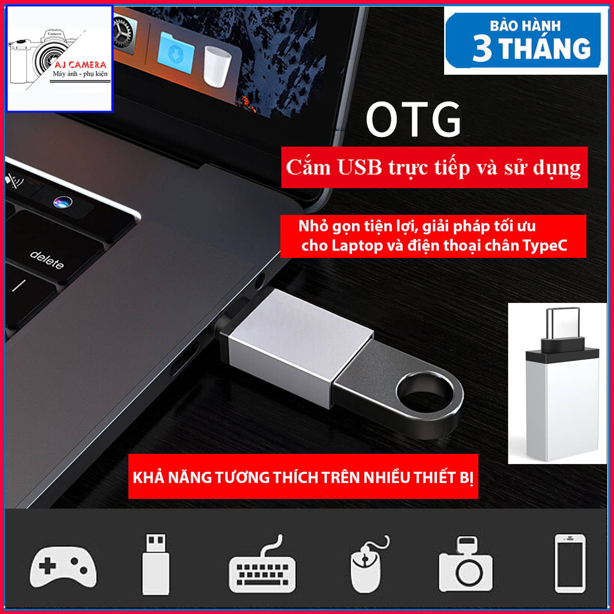 Đầu chuyển đổi, Thiết bị chuyển đổi USB Type C Sang USB 3.0 dành cho các dòng Laptop và điện thoại chân TypeC - Macbook, SamSung Dex, HP, Acer, Asus, Dell XPS