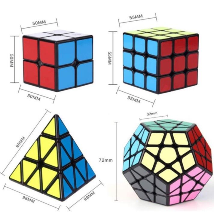 Combo 4 Khối Rubik Sticker Viền Đen Qiyi 2x2 3x3 Tam Giác 12 Mặt ( Megaminx. Pyraminx )