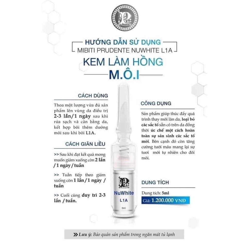 Kem giảm thâm làm hồng môi BioWhite L1A từ Nuwhite Mibiti Prudente Professional 5 ML