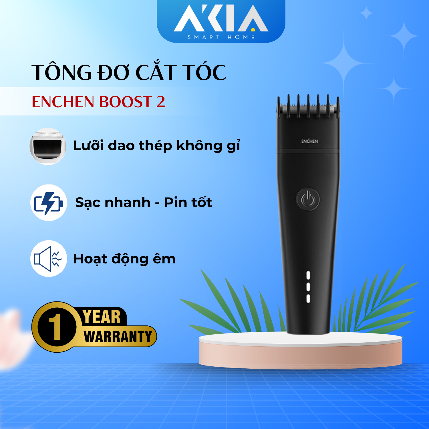 Tông đơ cắt tóc Enchen Boost 2 - Đầu cắt gốm 2 chế độ cạo, Độ ồn thấp, Pin đến 120 phút - Hàng chính hãng