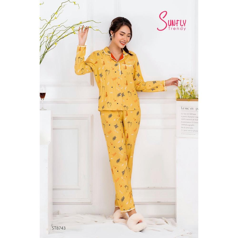 ST8743 BỘ PIJAMAS LINEN ÁO DÀI QUẦN DÀI