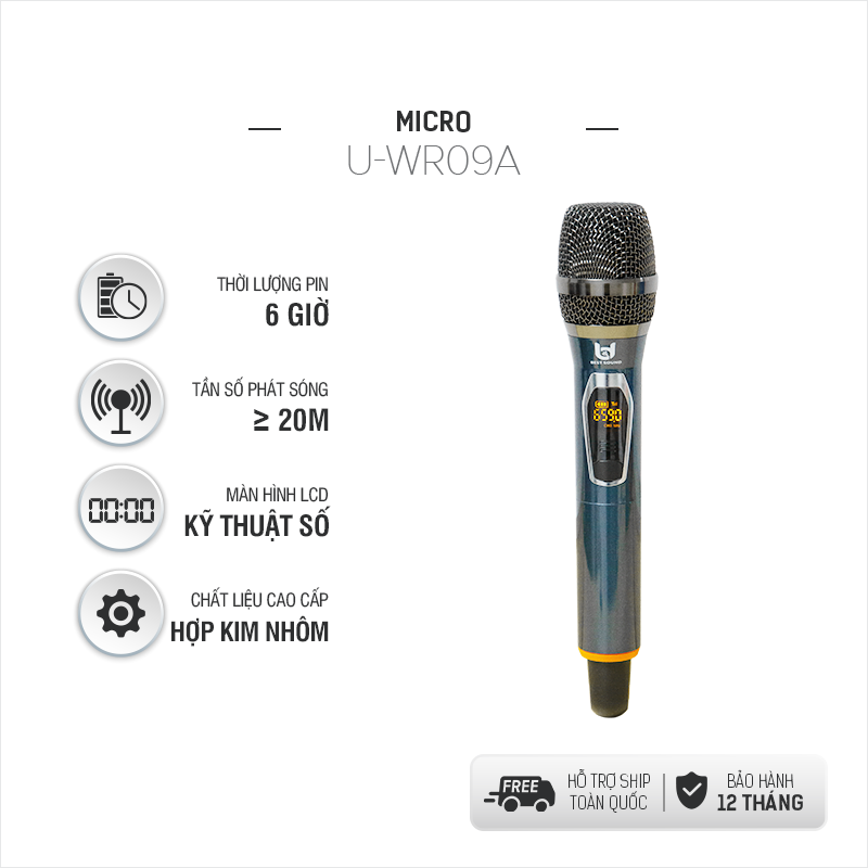 Micro Không Dây B&amp;D Hát Karaoke Cực Hay Model WR09A &amp; WR09, Tần Số UHF, Tùy Chỉnh Âm Lượng - Hàng Chính Hãng