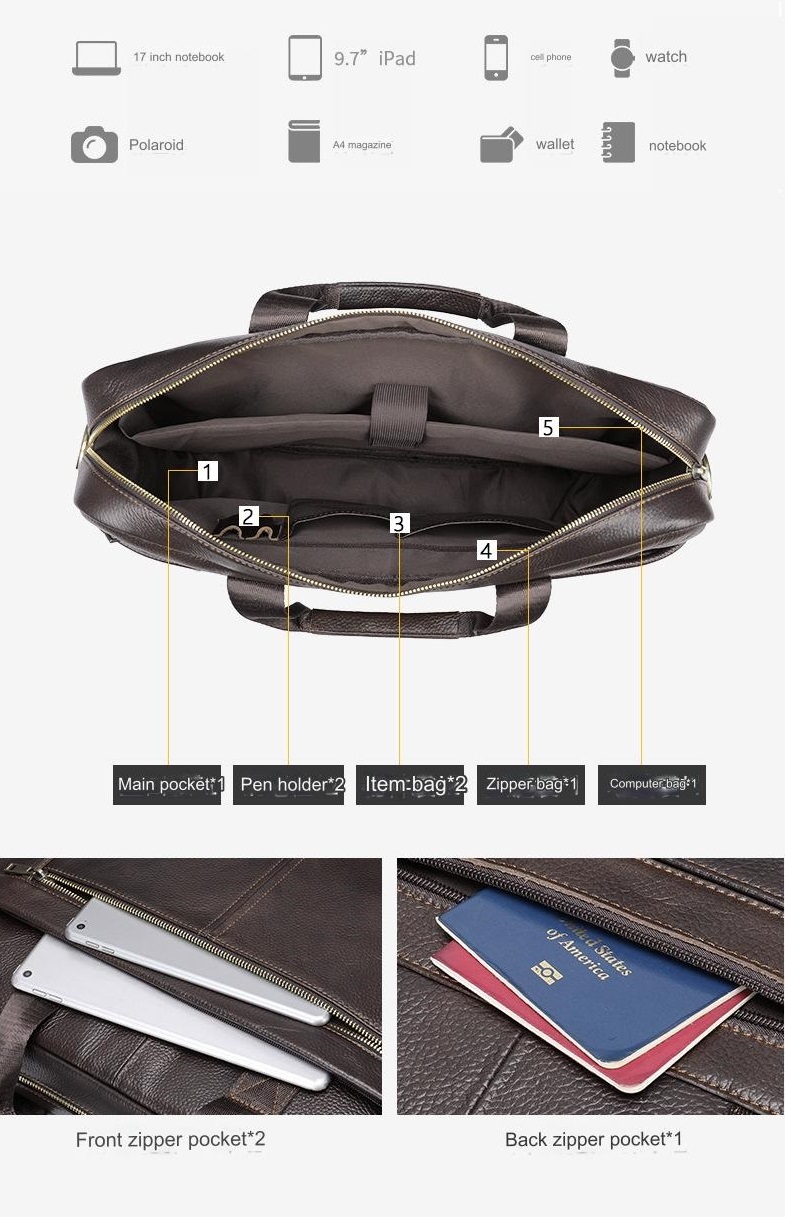 Cặp công sở nam BHM5013 Da bò thật, vừa laptop đến 17inch