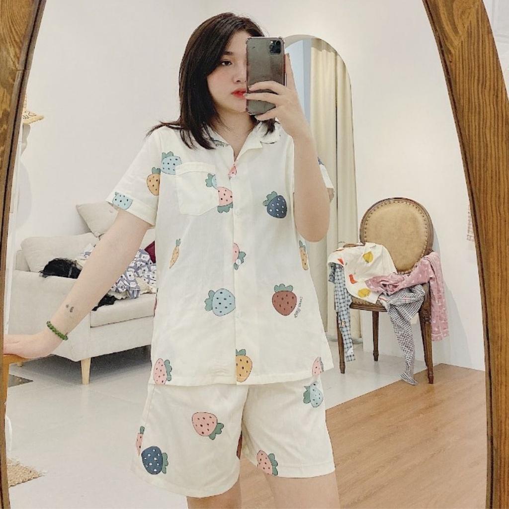 ĐỒ BỘ PIJAMA NỮ MẶC NHÀ CHẤT THÔ MỀM HỌA TIẾT XINH XẮN QUẦN CỘC