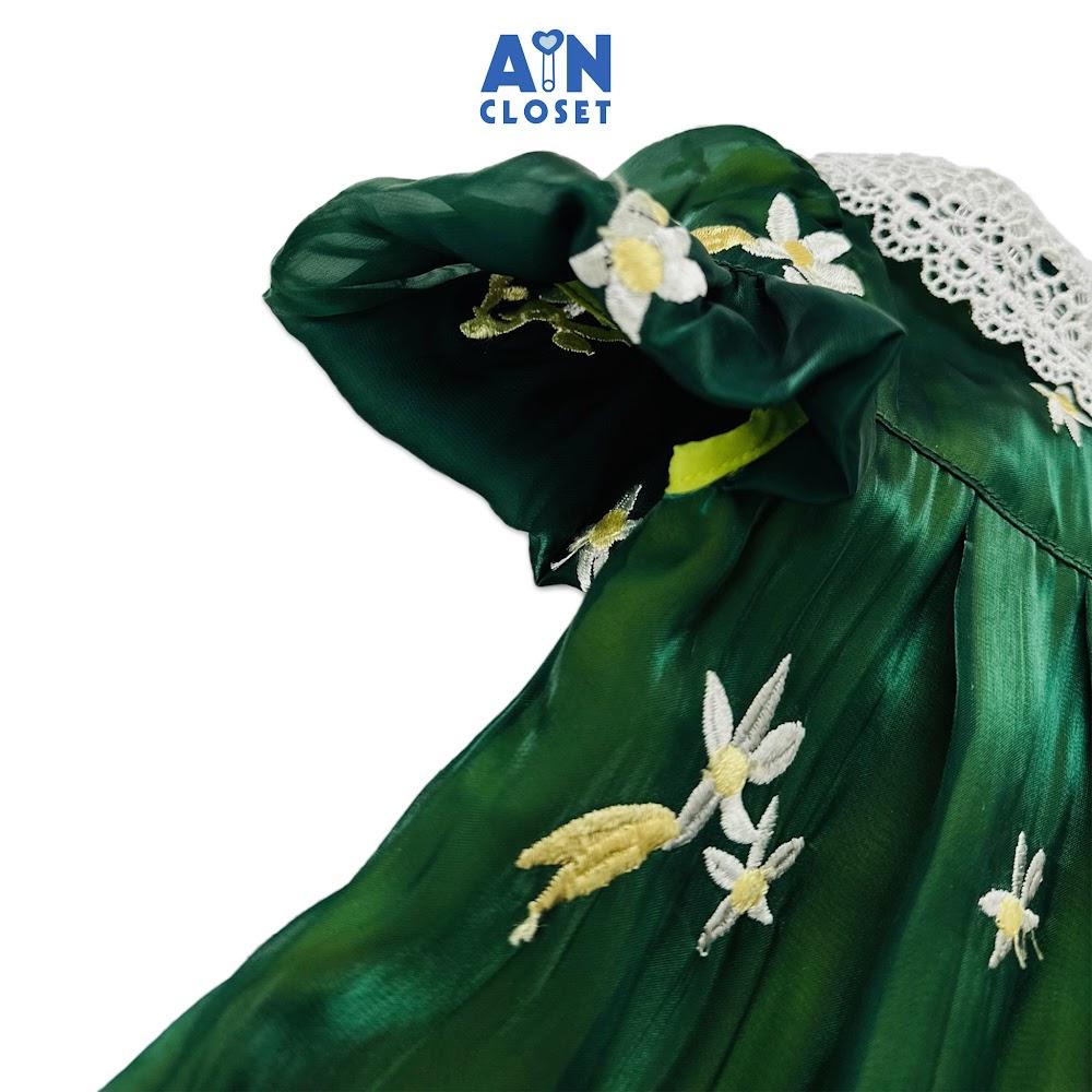 Đầm bé gái họa tiết hoa Nguyệt Quế xanh organza - AICDMEAZJDWB - AIN Closet