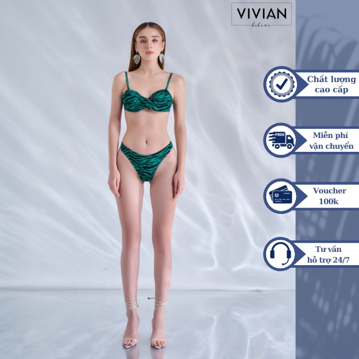 Đồ bơi nữ cao cấp dạng hai mảnh áo xoắn - Xanh lá cây - VS154_GN