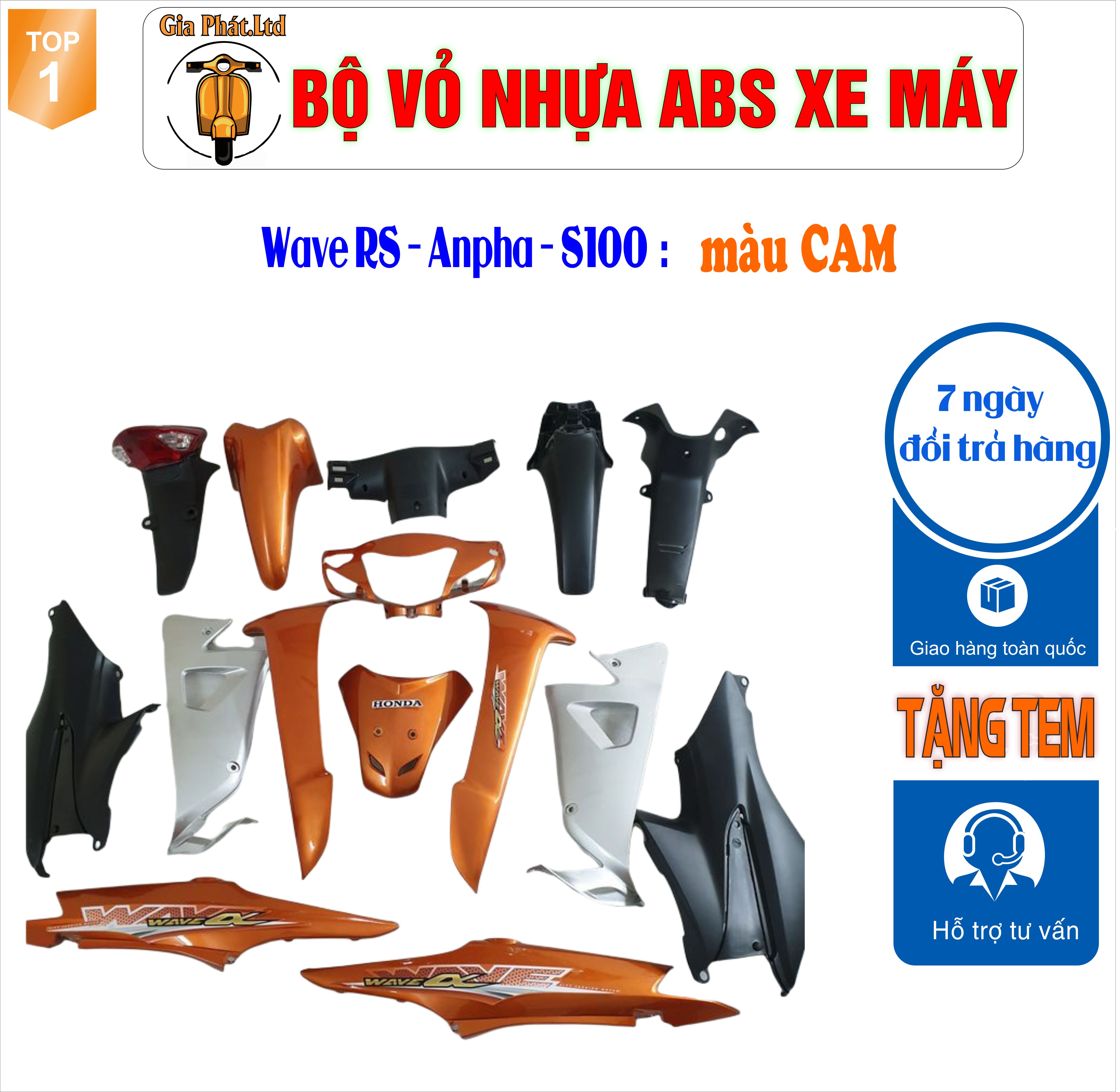 [Tặng tem] Dàn áo màu CAM gắn xe Wave RS - wave alpha - wave s100, nhựa ABS nguyên sinh _TKB-532(8018)