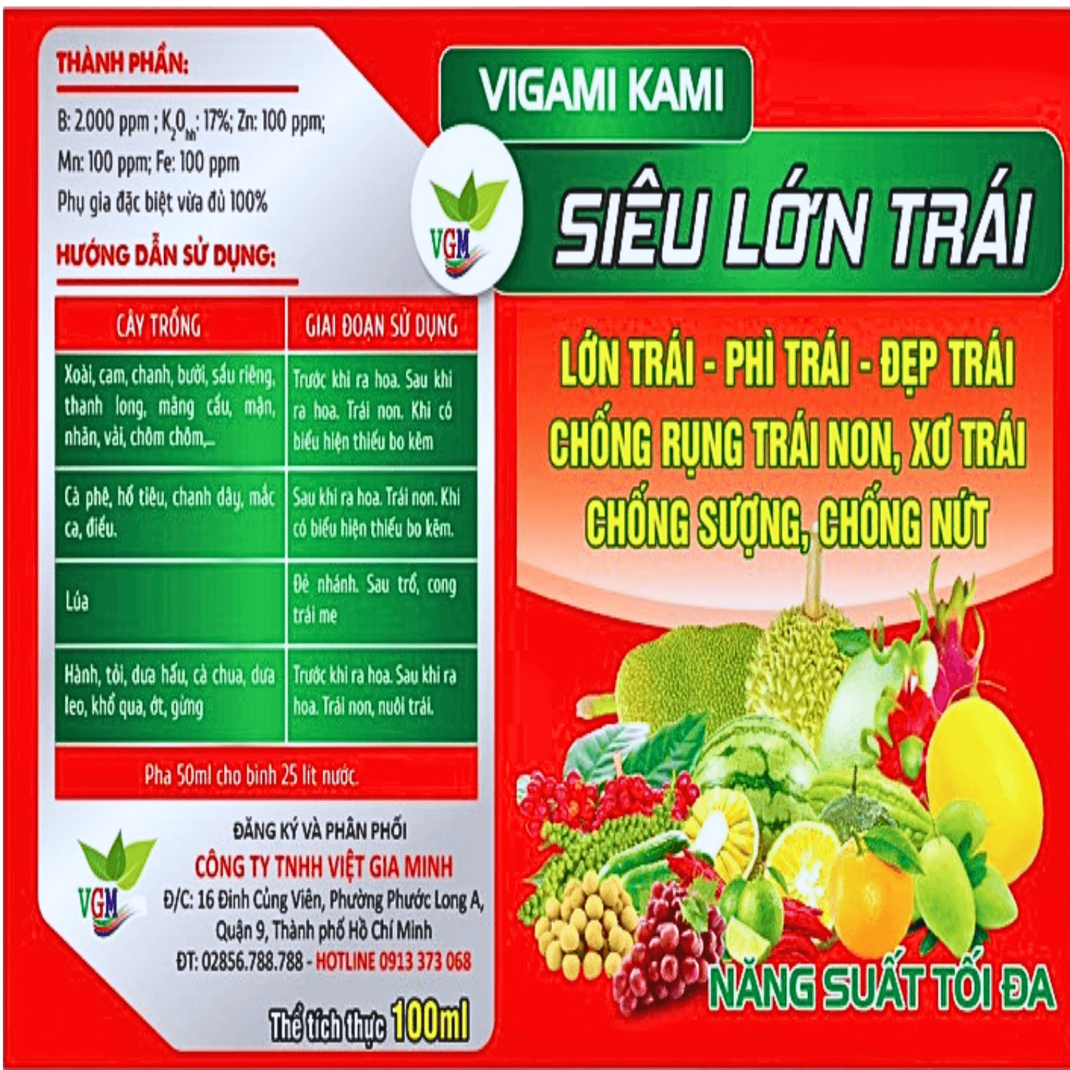 Phân bón VIGAMI KAMI siêu lớn trái 100ML