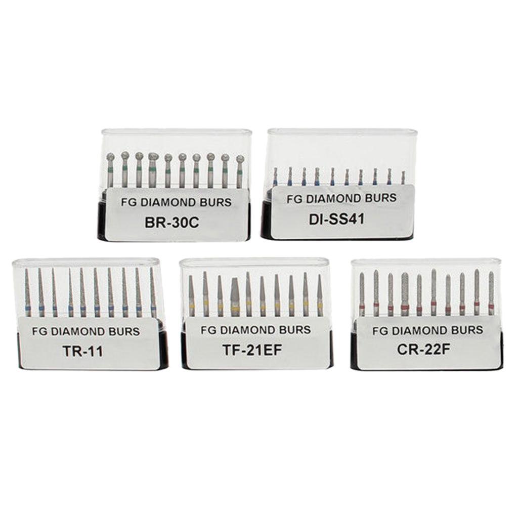 2X 50Pieces 5-Types Burs FG Diamond Burs Set for High Speed Handpiece
