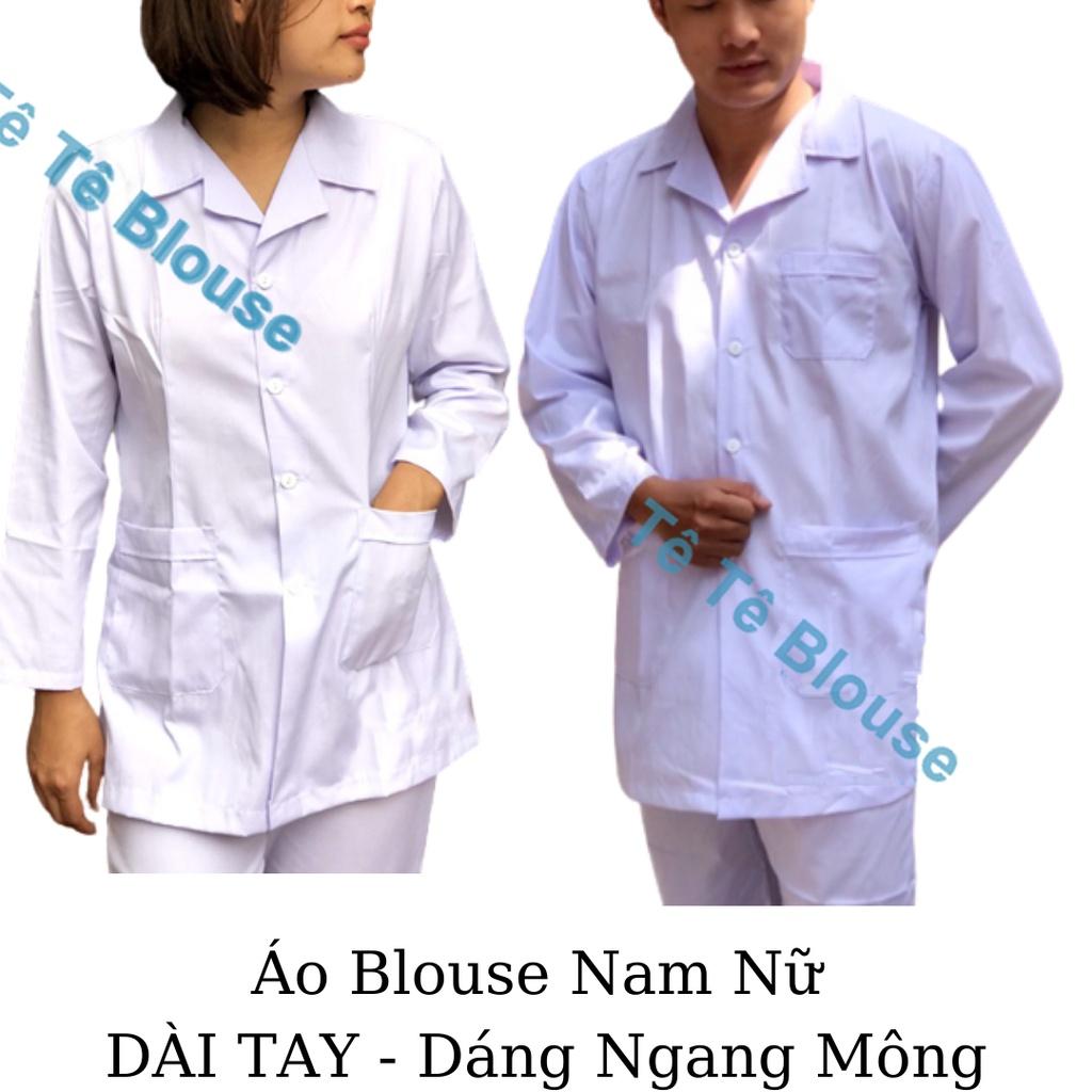 Áo Blu Dài Tay, Dáng Ngắn Ngang Mông Nam - Nữ Cho Điều Dưỡng, Y tá ,Dược Sĩ, PTN, Vải Lon Nhật Và Thô Cotton