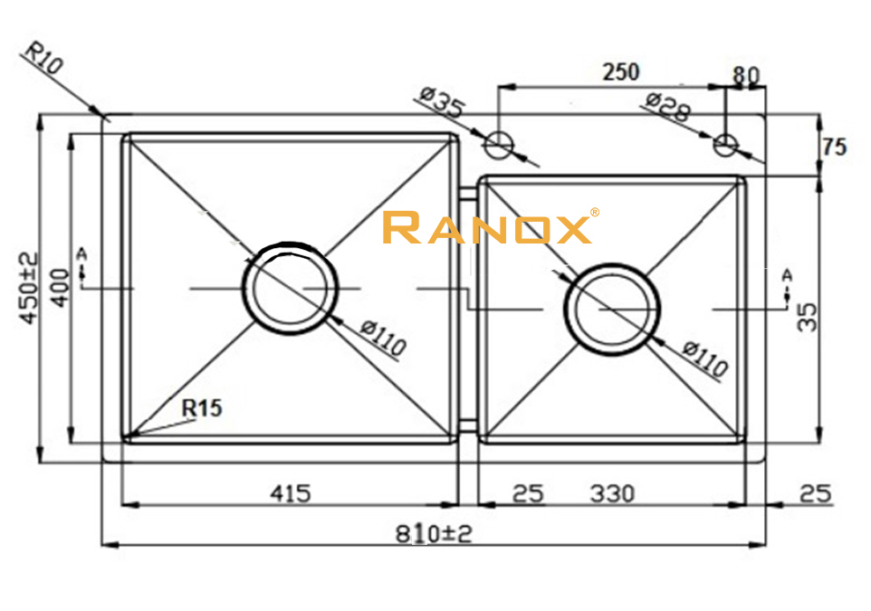 Combo bộ chậu rửa bát 2 hố RANOX và vòi rửa bát 2 đường nước RN46702