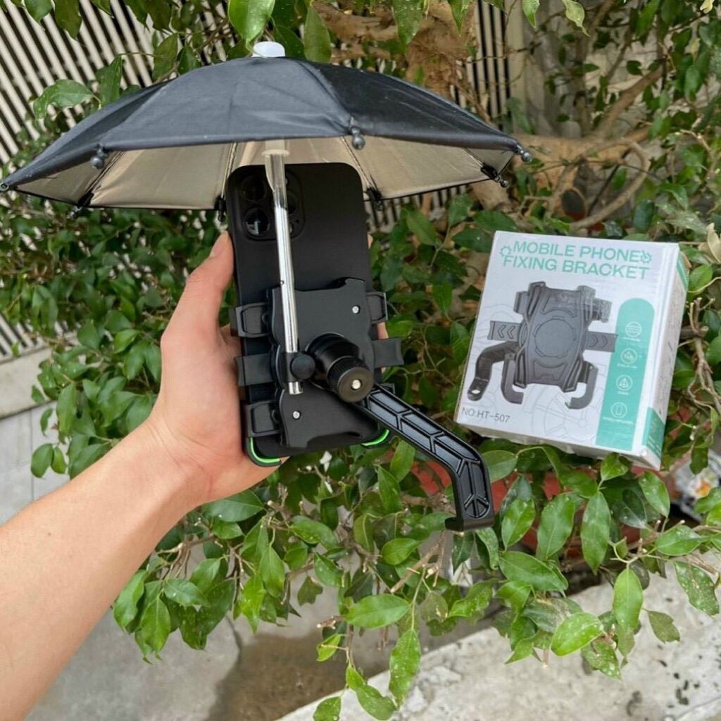Gía Đỡ Điện Thoại Xe Máy HT507 Kèm Dù Che Nắng Mua Kẹp Chắc Chắn