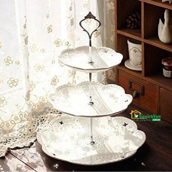 Khay Mứt, Khay Đựng Bánh Kẹo Hoa Quả 3 Tầng Bằng Nhựa Cao Cấp Dài 38cm