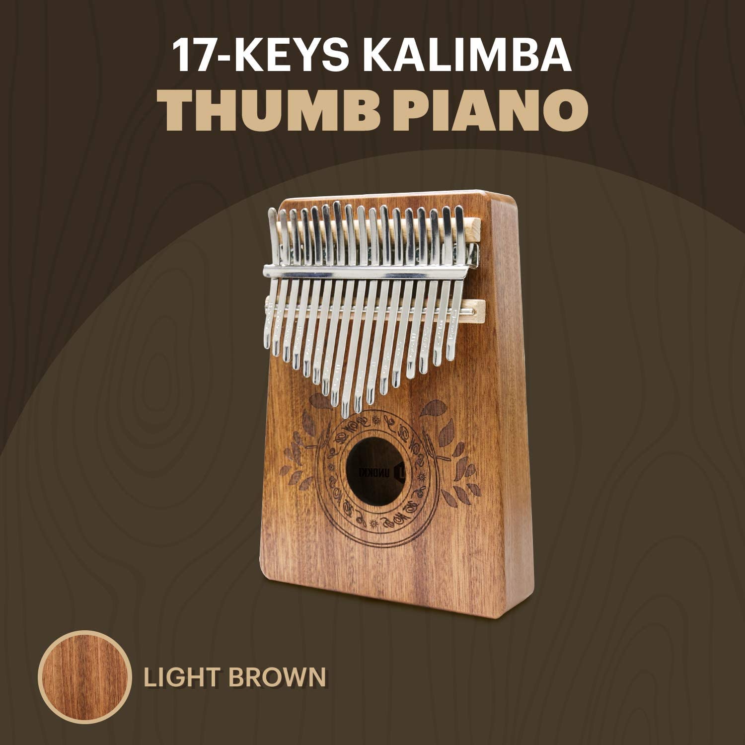 Đàn Kalimba 17 phím gỗ gụ kèm sách hướng dẫn , sách nhạc 25 bài, phụ kiện búa điều chỉnh, giấy dán, túi -Nhạc cụ cá nhân cầm tay cho trẻ em và người lớn, người mới bắt đầu đến chuyên nghiệp - Màu sắc: Nâu nhạt