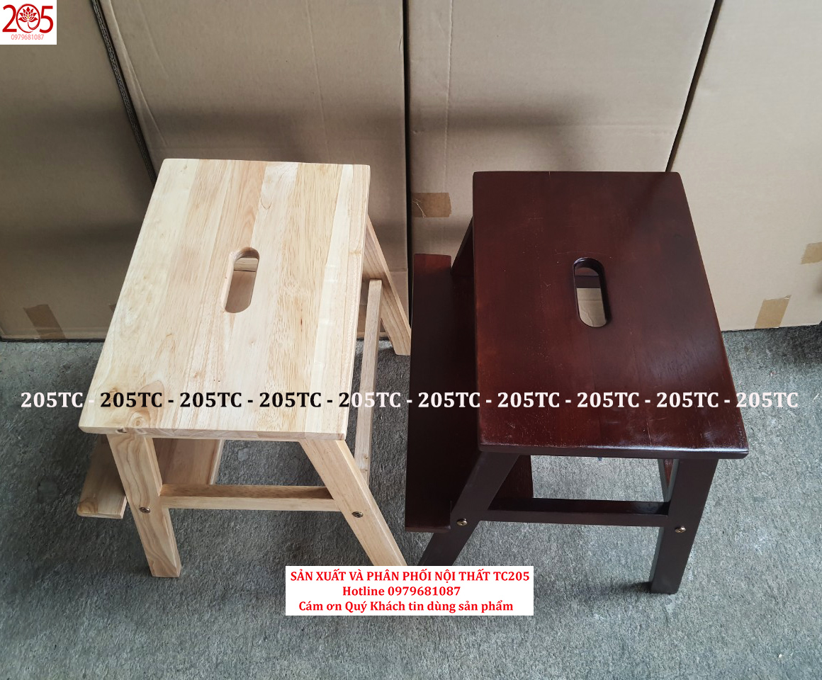 Ghế bậc thang 2 tầng bằng gỗ cao su 100% - 205 TC WOODEN STOOL