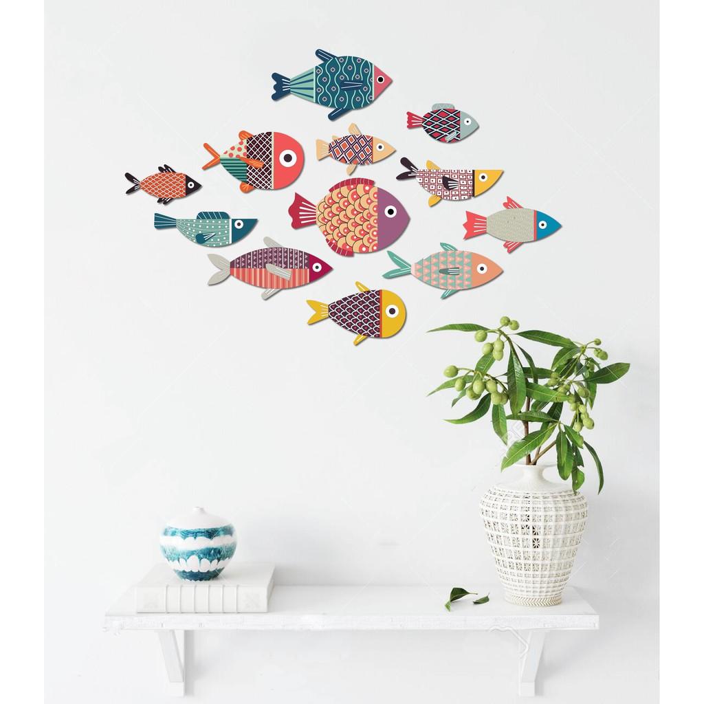 Set tranh Luhau Cá decor dán tường Color Fishes 12 bé cá xinh treo tường trang trí