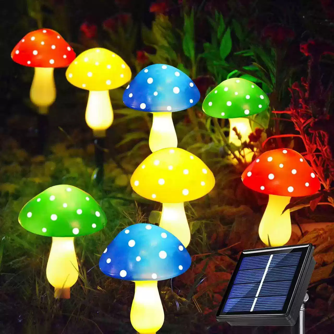 Đèn Trang Trí Năng Lượng Mặt Trời Hình Nấm, Nhiều Màu Sắc, 8 Nấm Đèn LED - DA3037
