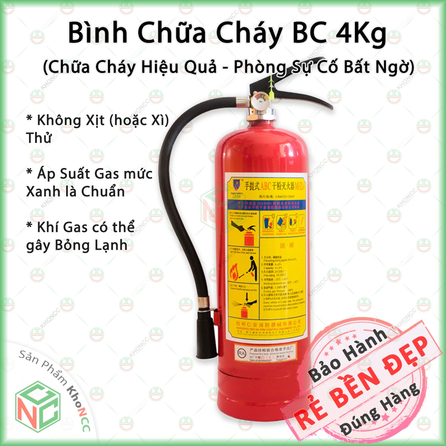 Bình Chữa Cháy KhoNCC - Dạng Bột Khô ABC MFLZ-4Kg - Phòng Cháy Chữa Cháy PCCC Cần Thiết Cho Mọi Gia Đình - Xưởng - Văn Phòng - NLVQ-BCC4