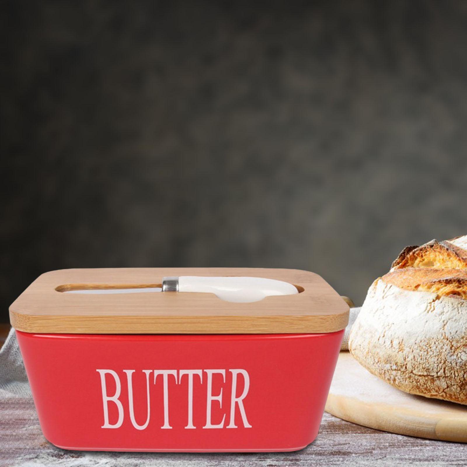 Ceramic Butter Keeper Preservation Case Fridge Organizer for Dining Kitchen red